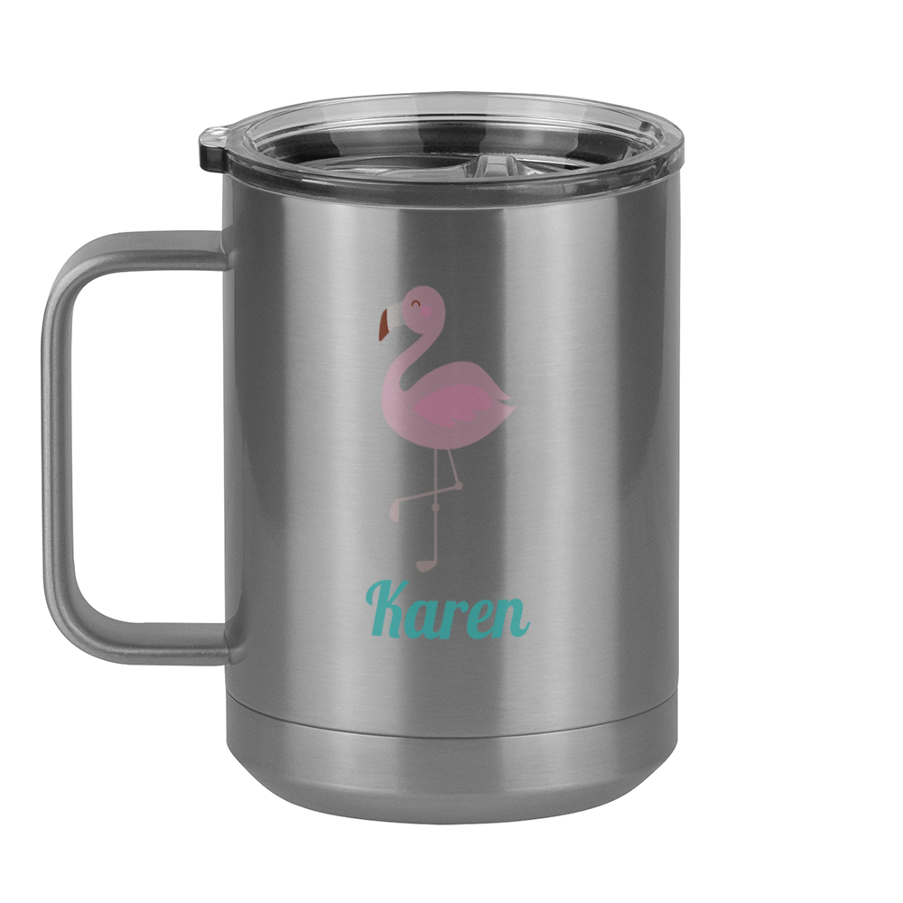 Personalized Beach Fun Coffee Mug Tumbler with Handle (15 oz) - Flamingo - Left View