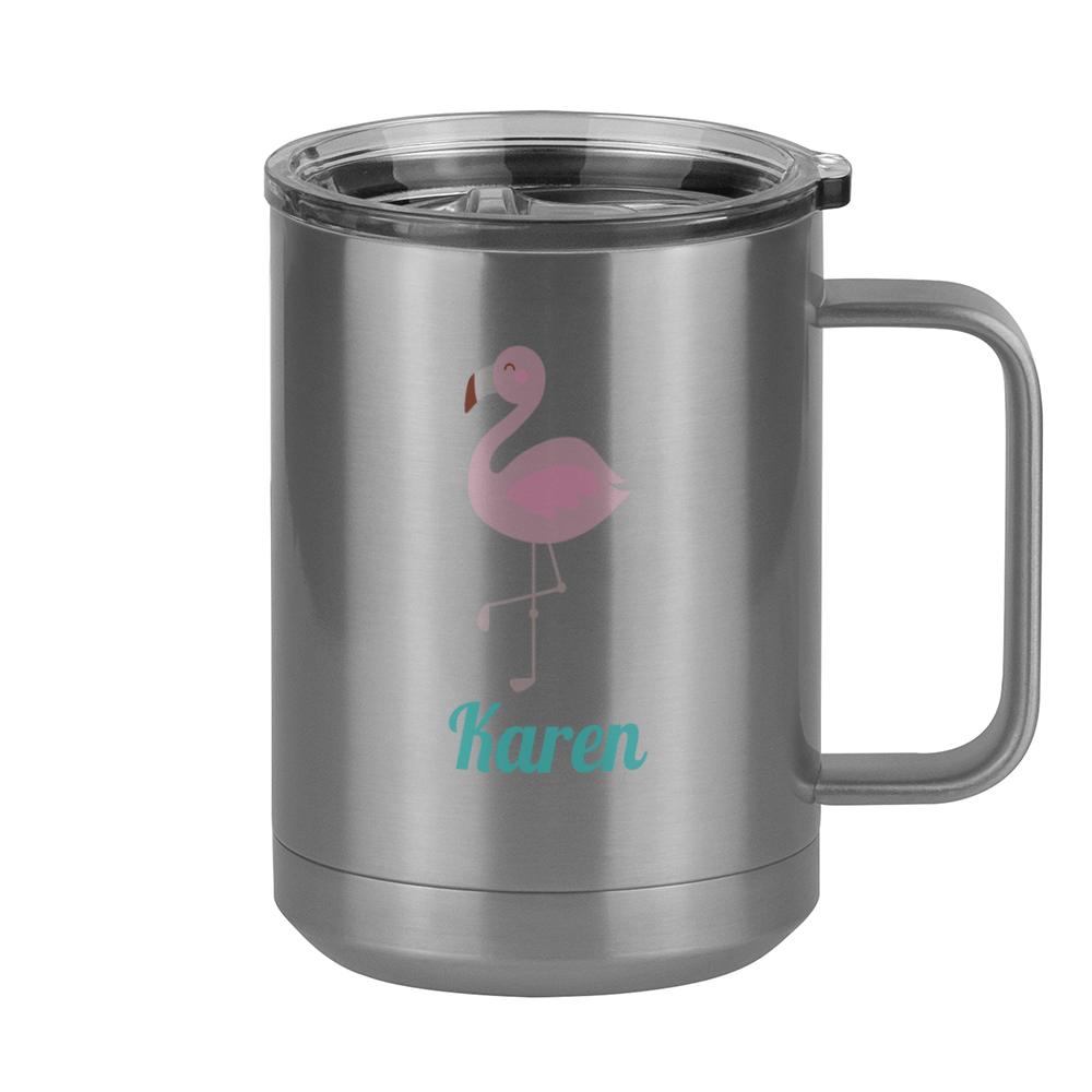 Personalized Beach Fun Coffee Mug Tumbler with Handle (15 oz) - Flamingo - Right View