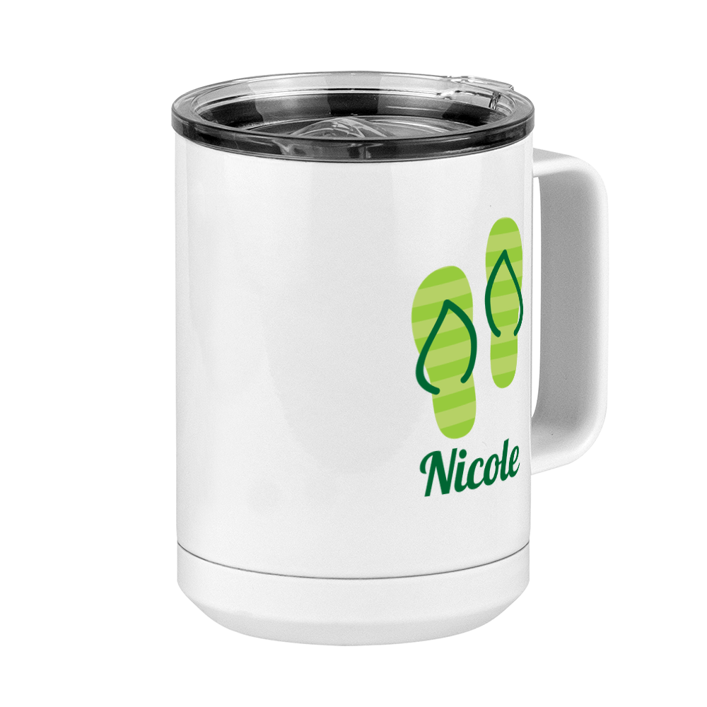 Personalized Beach Fun Coffee Mug Tumbler with Handle (15 oz) - Flip Flops - Front Right View
