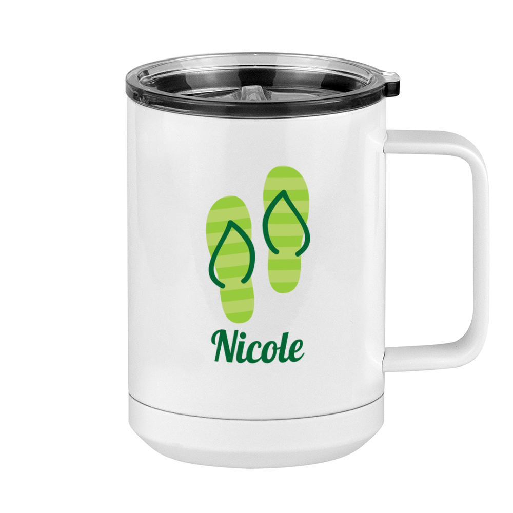 Personalized Beach Fun Coffee Mug Tumbler with Handle (15 oz) - Flip Flops - Right View