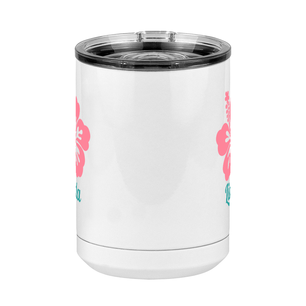 Personalized Beach Fun Coffee Mug Tumbler with Handle (15 oz) - Hibiscus - Front View