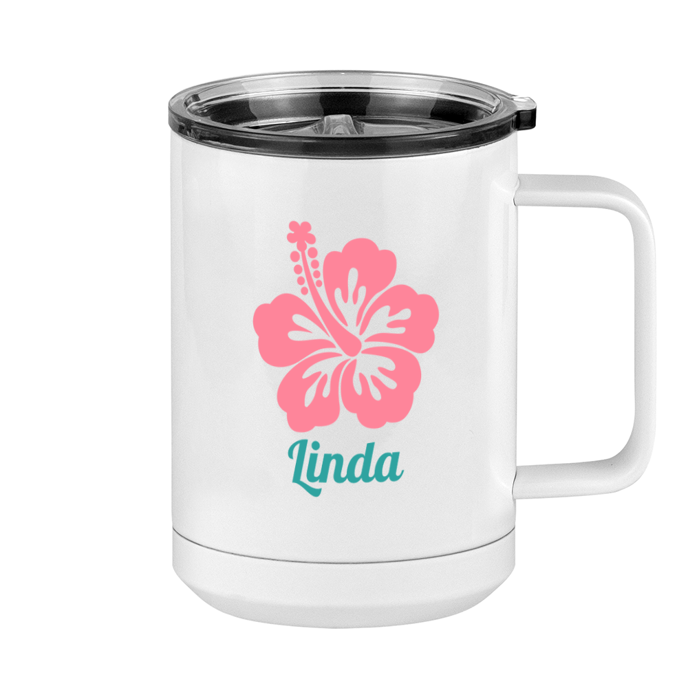 Personalized Beach Fun Coffee Mug Tumbler with Handle (15 oz) - Hibiscus - Right View