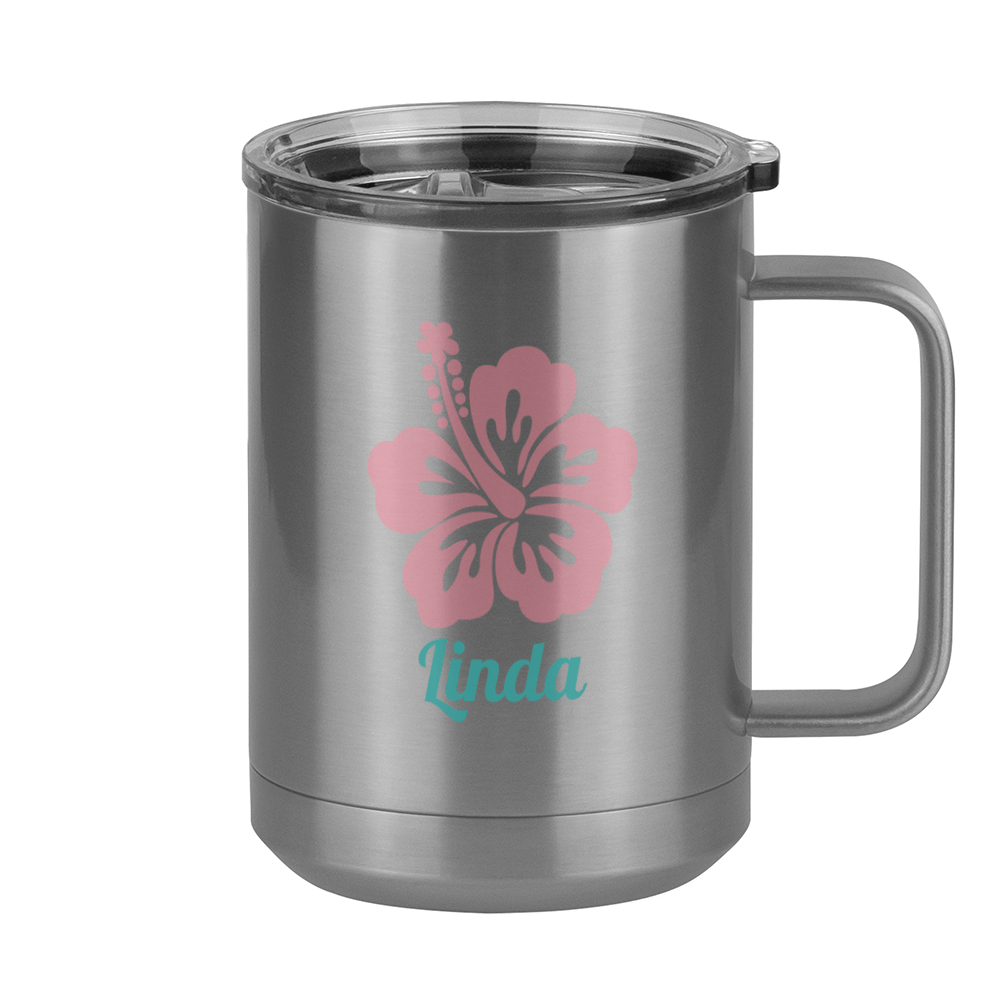 Personalized Beach Fun Coffee Mug Tumbler with Handle (15 oz) - Hibiscus - Right View
