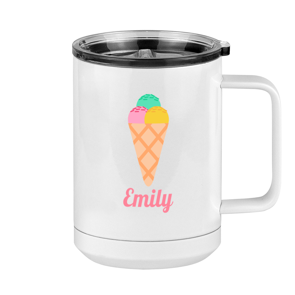 Personalized Beach Fun Coffee Mug Tumbler with Handle (15 oz) - Ice Cream Cone - Right View