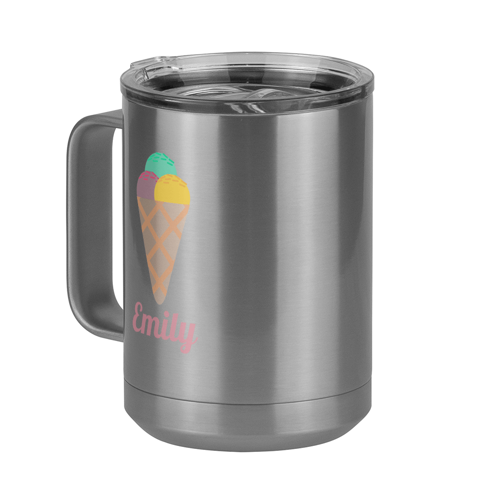 Personalized Beach Fun Coffee Mug Tumbler with Handle (15 oz) - Ice Cream Cone - Front Left View