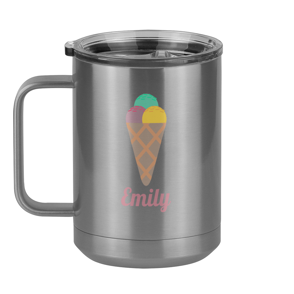 Personalized Beach Fun Coffee Mug Tumbler with Handle (15 oz) - Ice Cream Cone - Left View