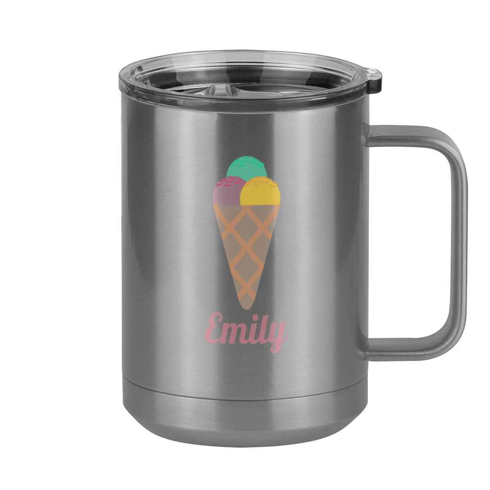 Personalized Beach Fun Coffee Mug Tumbler with Handle (15 oz) - Ice Cream Cone - Right View