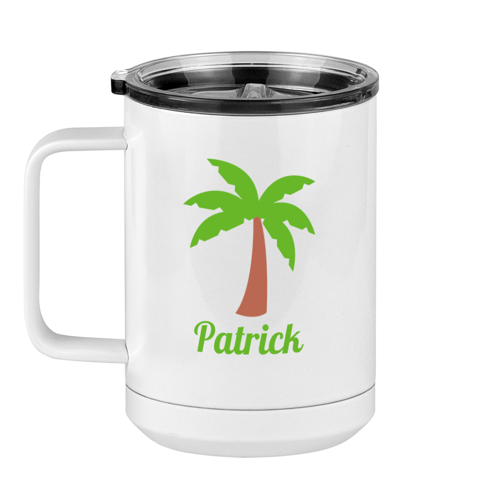 Personalized Beach Fun Coffee Mug Tumbler with Handle (15 oz) - Palm Tree - Left View