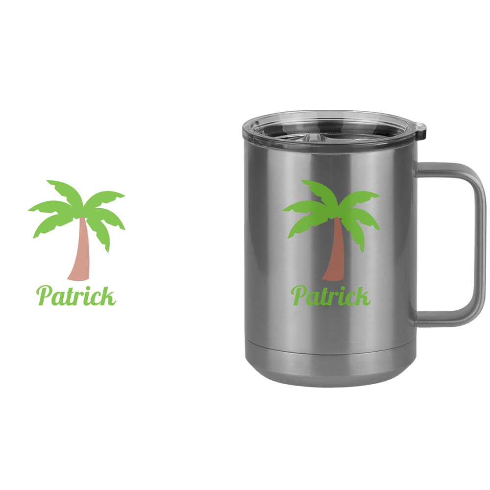 Personalized Beach Fun Coffee Mug Tumbler with Handle (15 oz) - Palm Tree - Design View