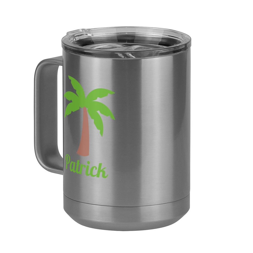 Personalized Beach Fun Coffee Mug Tumbler with Handle (15 oz) - Palm Tree - Front Left View