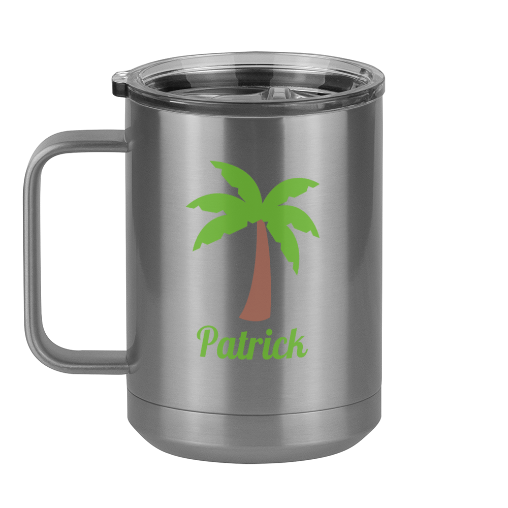 Personalized Beach Fun Coffee Mug Tumbler with Handle (15 oz) - Palm Tree - Left View
