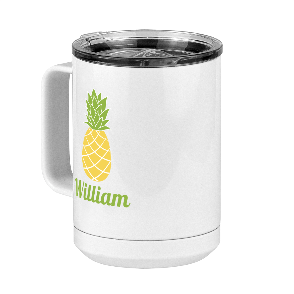 Personalized Beach Fun Coffee Mug Tumbler with Handle (15 oz) - Pineapple - Front Left View