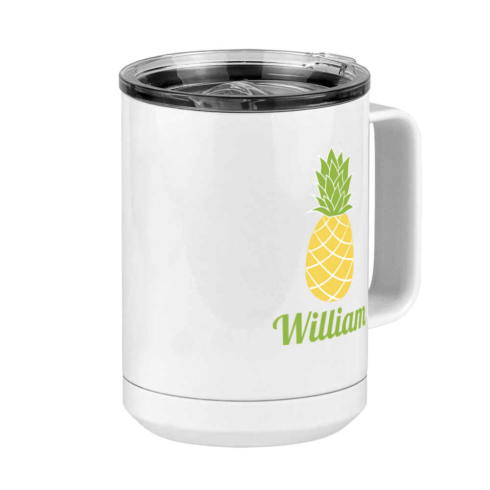 Personalized Beach Fun Coffee Mug Tumbler with Handle (15 oz) - Pineapple - Front Right View