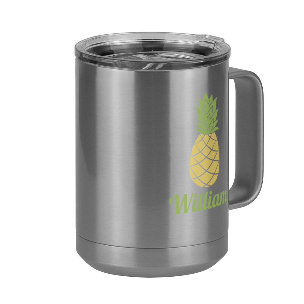 Personalized Beach Fun Coffee Mug Tumbler with Handle (15 oz) - Pineapple - Front Right View