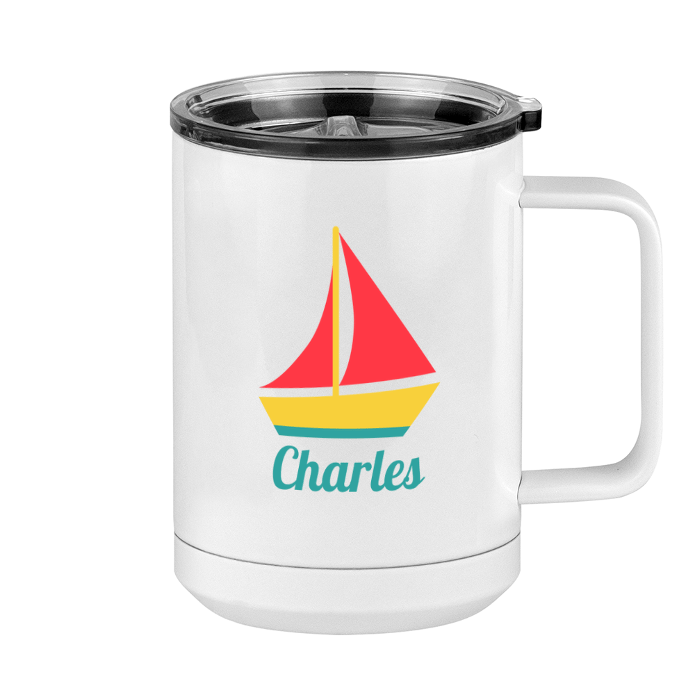 Personalized Beach Fun Coffee Mug Tumbler with Handle (15 oz) - Sailboat - Right View