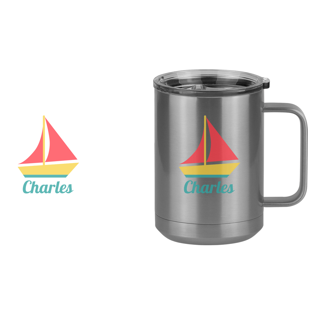 Personalized Beach Fun Coffee Mug Tumbler with Handle (15 oz) - Sailboat - Design View