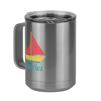 Thumbnail for Personalized Beach Fun Coffee Mug Tumbler with Handle (15 oz) - Sailboat - Front Left View