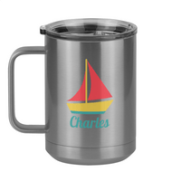 Thumbnail for Personalized Beach Fun Coffee Mug Tumbler with Handle (15 oz) - Sailboat - Left View