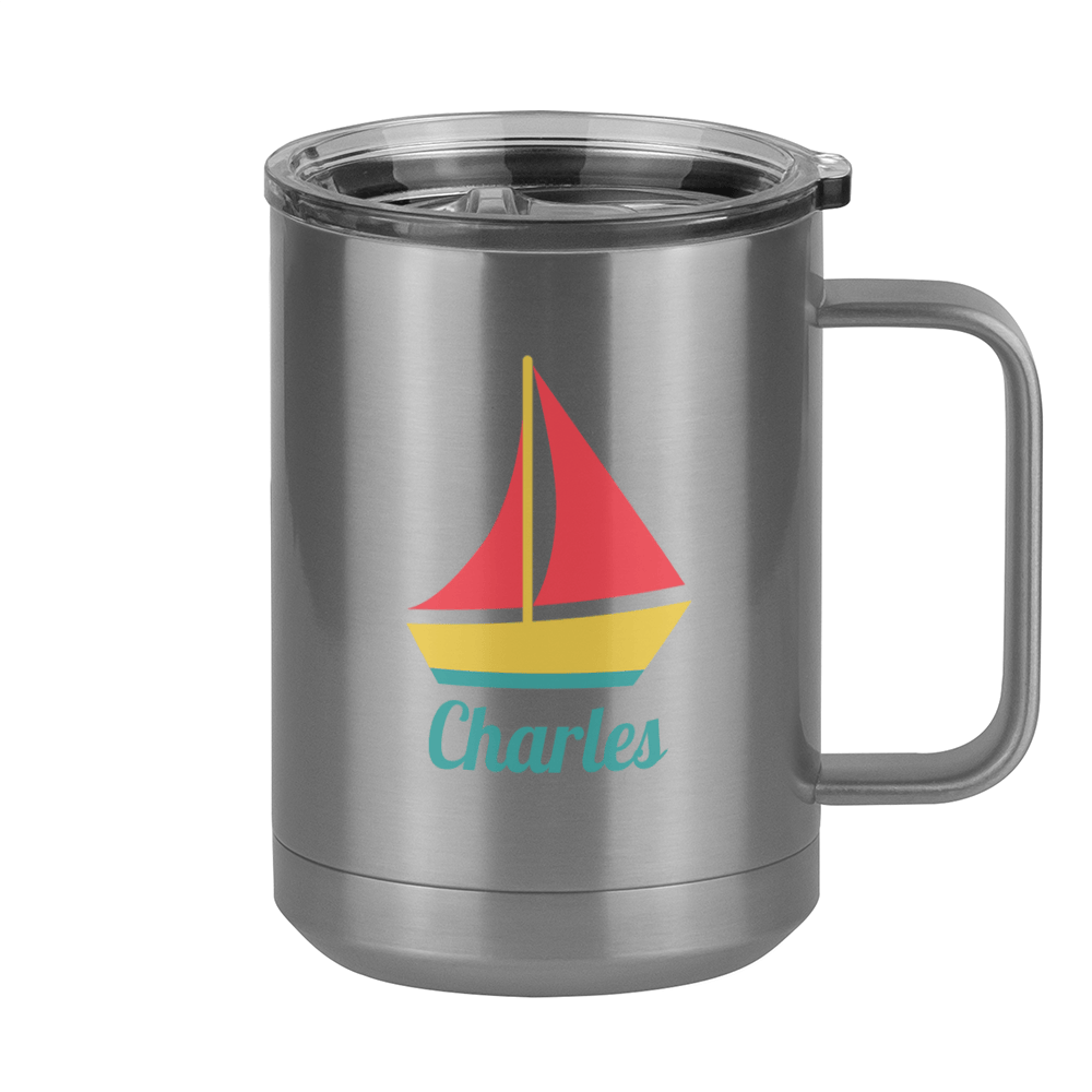 Personalized Beach Fun Coffee Mug Tumbler with Handle (15 oz) - Sailboat - Right View