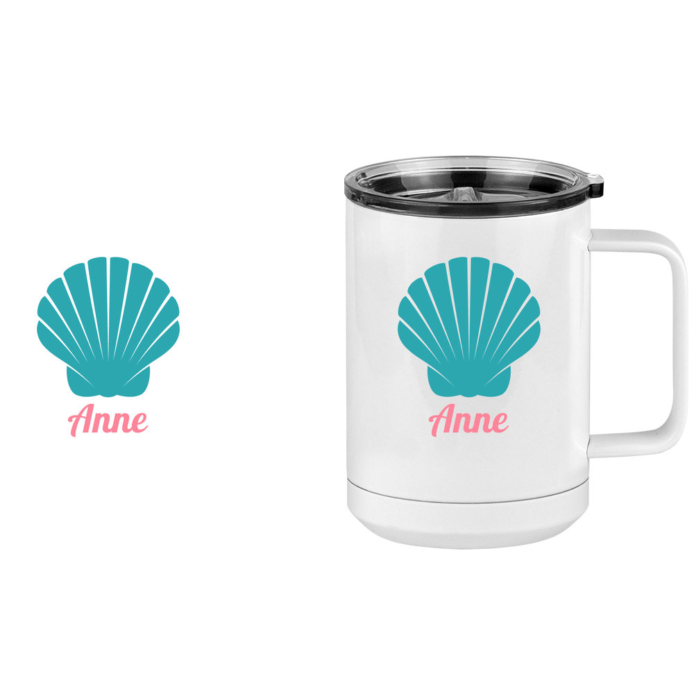 Personalized Beach Fun Coffee Mug Tumbler with Handle (15 oz) - Seashell - Design View