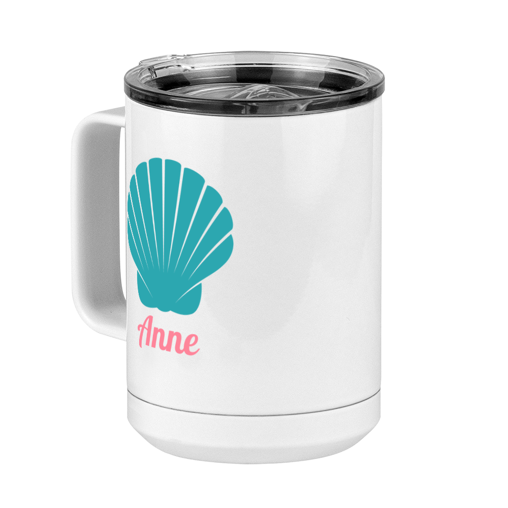 Personalized Beach Fun Coffee Mug Tumbler with Handle (15 oz) - Seashell - Front Left View