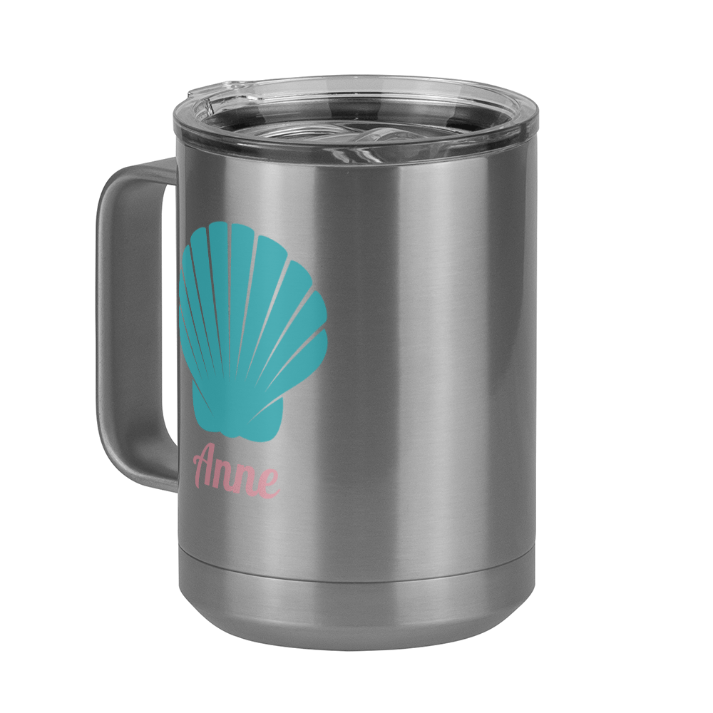 Personalized Beach Fun Coffee Mug Tumbler with Handle (15 oz) - Seashell - Front Left View