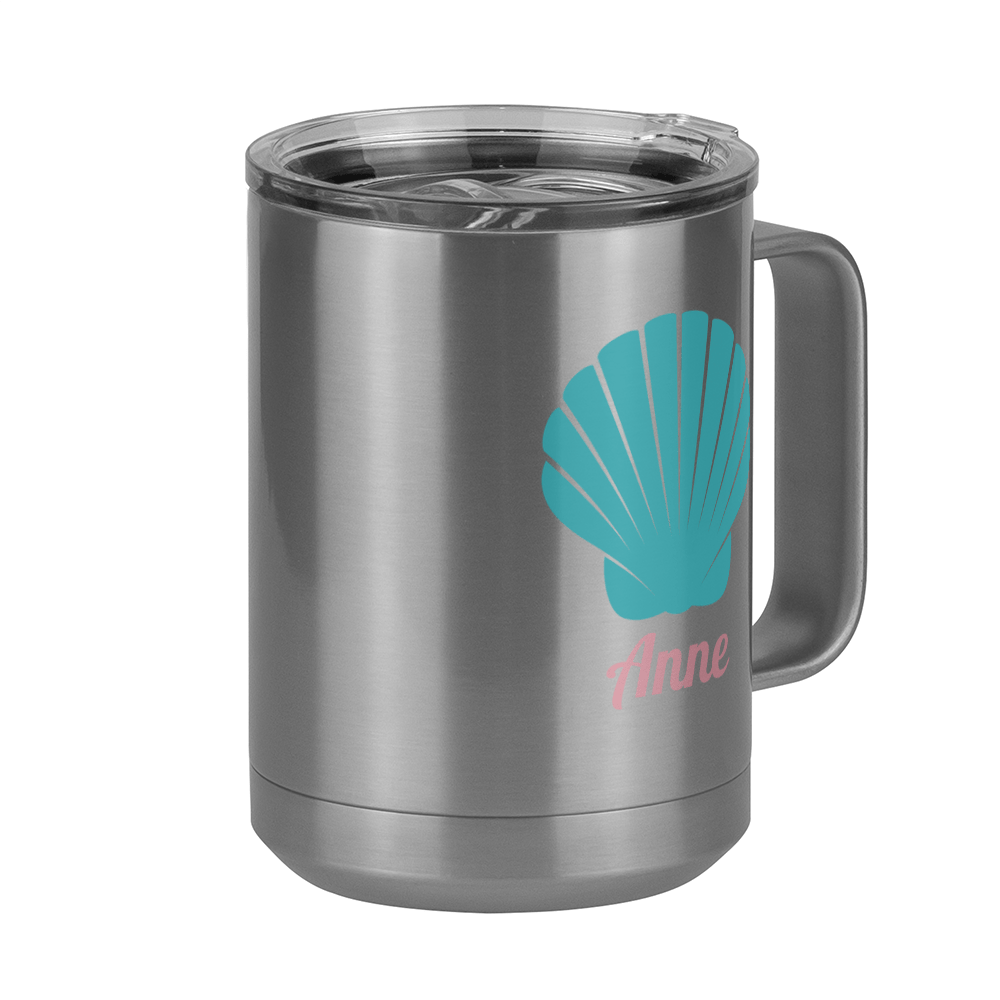 Personalized Beach Fun Coffee Mug Tumbler with Handle (15 oz) - Seashell - Front Right View