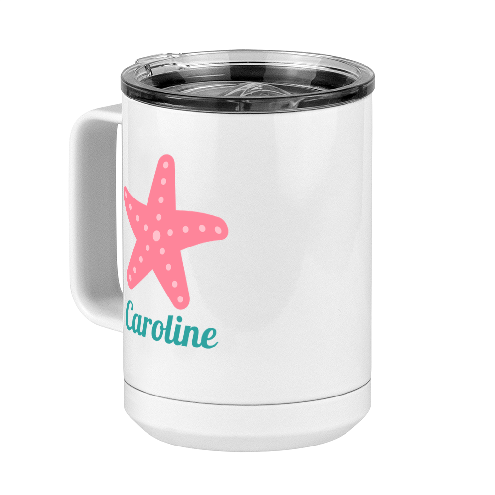 Personalized Beach Fun Coffee Mug Tumbler with Handle (15 oz) - Starfish - Front Left View