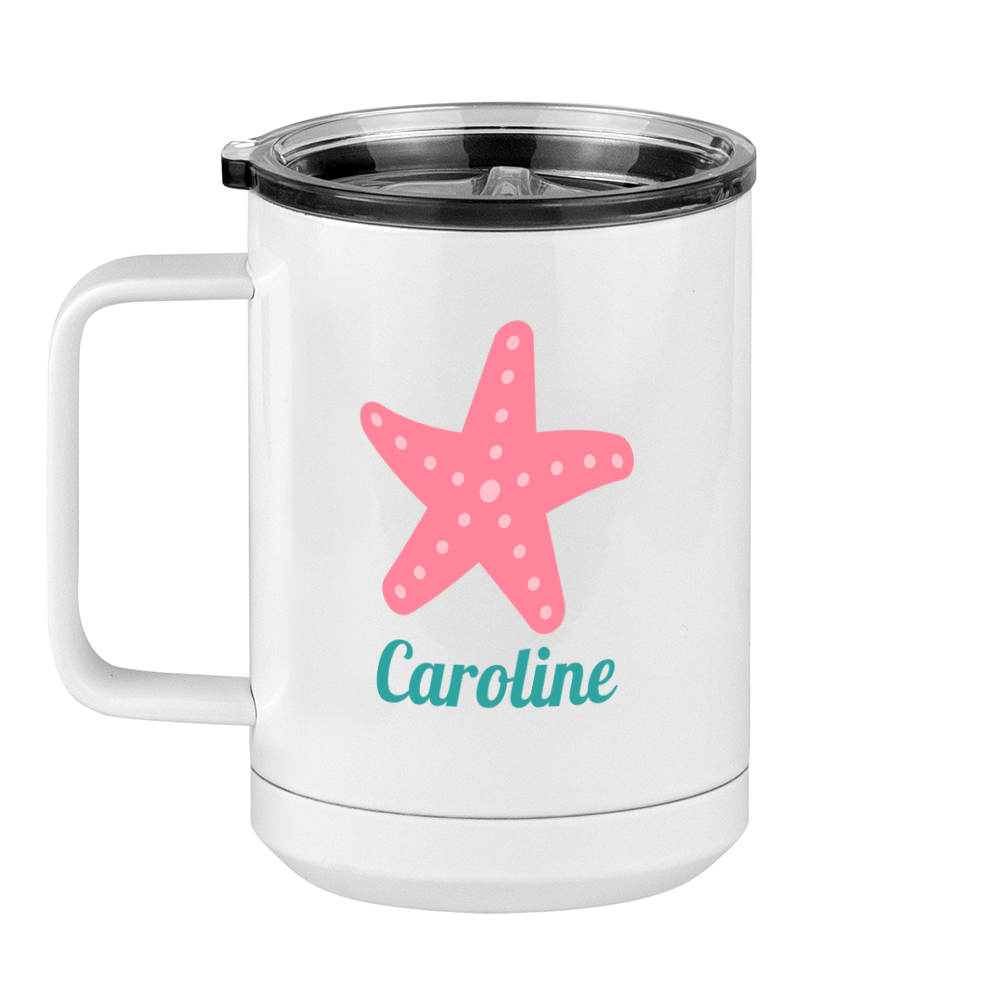 Personalized Beach Fun Coffee Mug Tumbler with Handle (15 oz) - Starfish - Left View