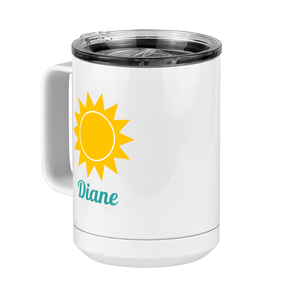 Personalized Beach Fun Coffee Mug Tumbler with Handle (15 oz) - Sun - Front Left View