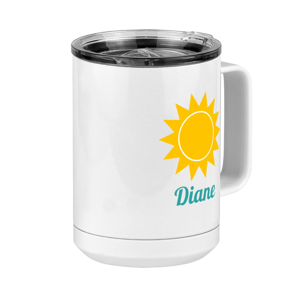 Personalized Beach Fun Coffee Mug Tumbler with Handle (15 oz) - Sun - Front Right View