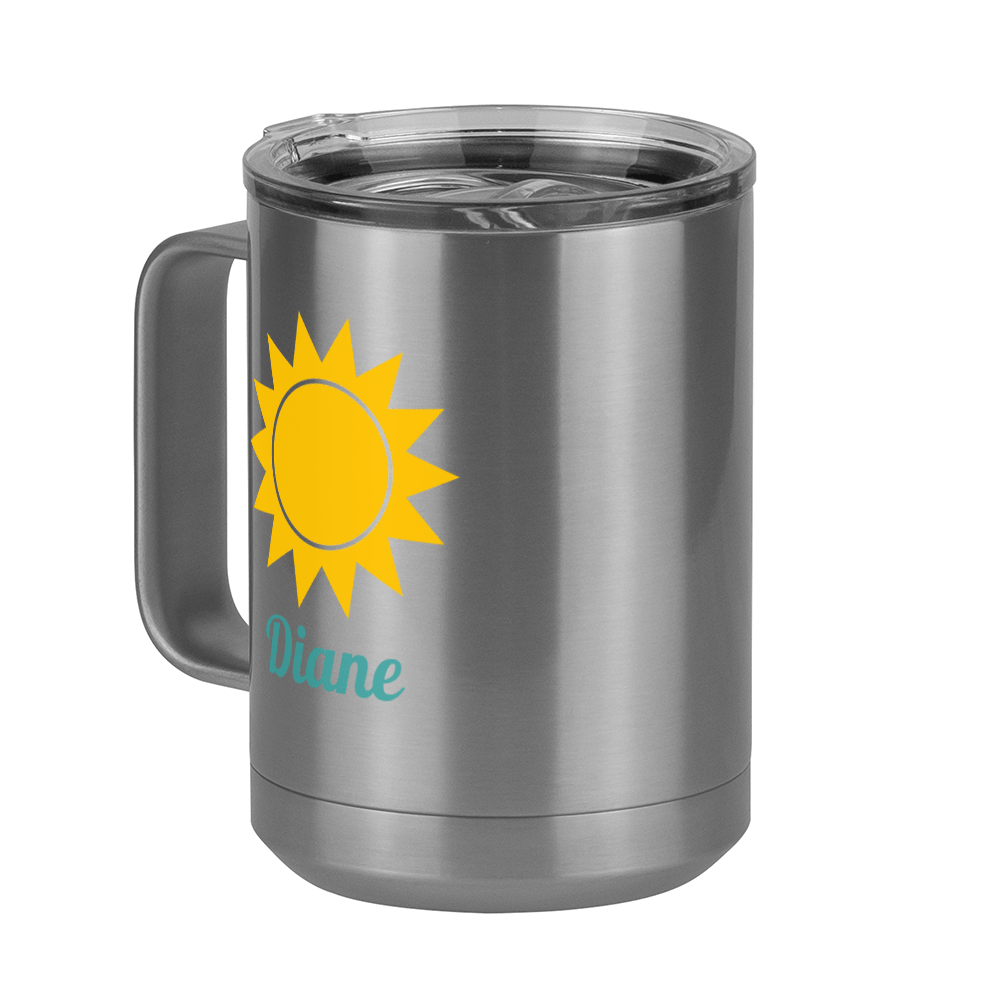 Personalized Beach Fun Coffee Mug Tumbler with Handle (15 oz) - Sun - Front Left View