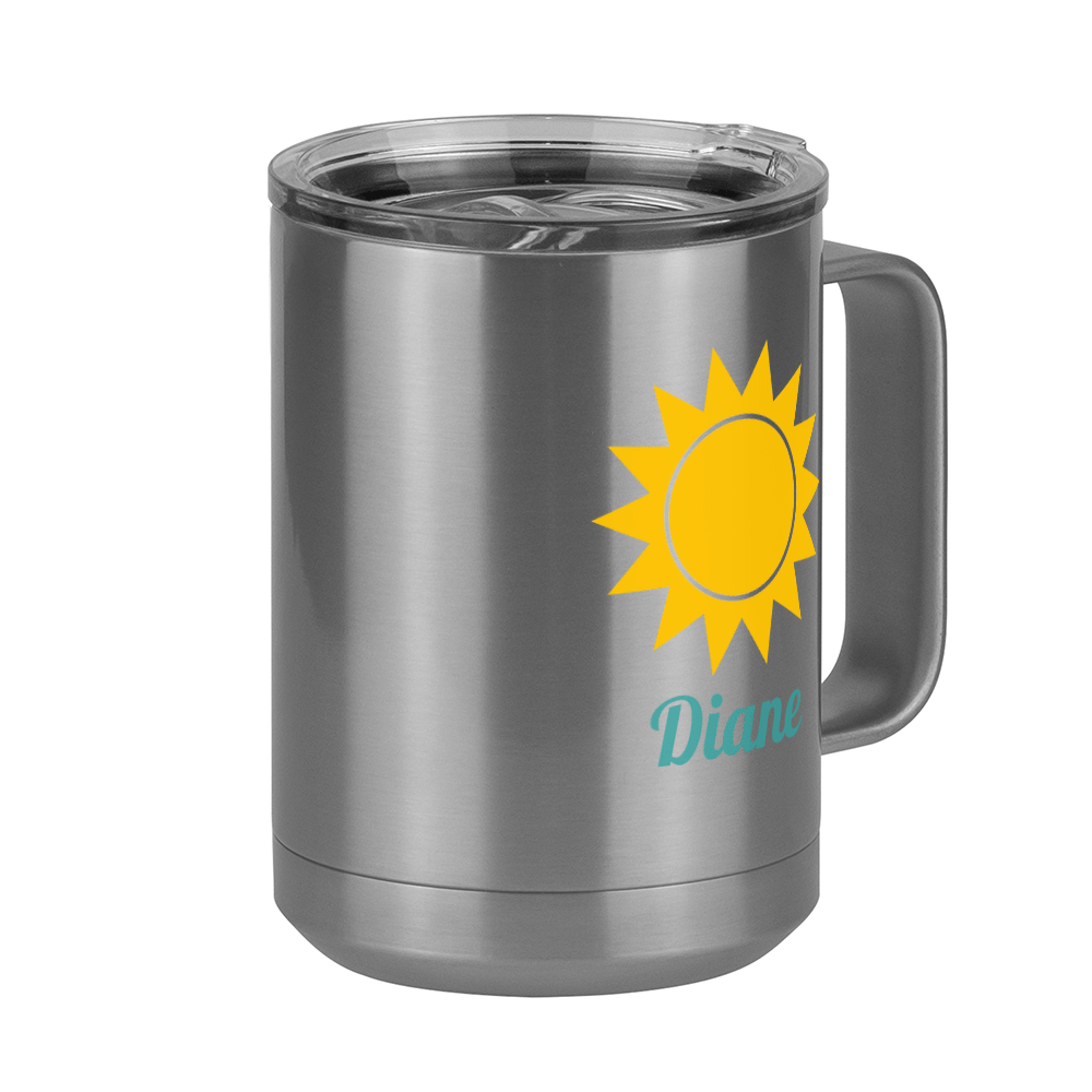 Personalized Beach Fun Coffee Mug Tumbler with Handle (15 oz) - Sun - Front Right View