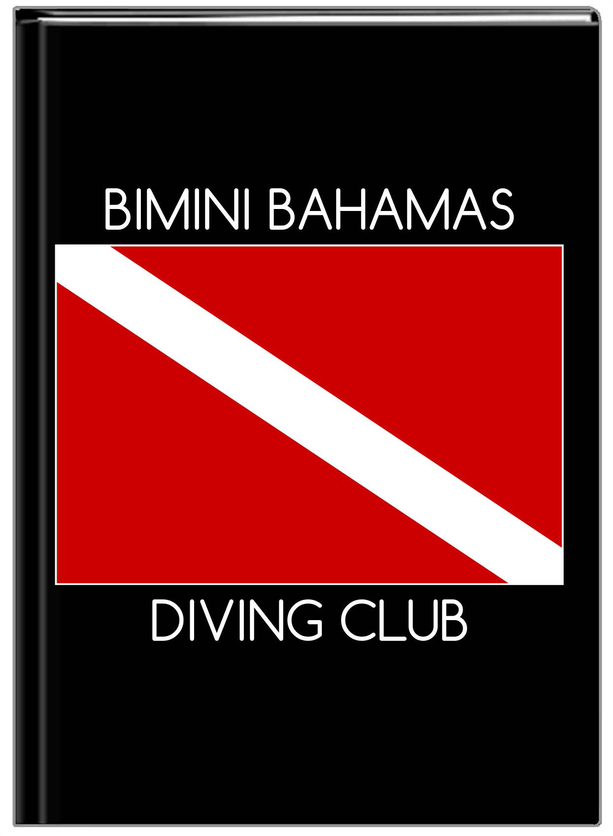Personalized Beach Journal I - Dive Flag - Black Background - Front View