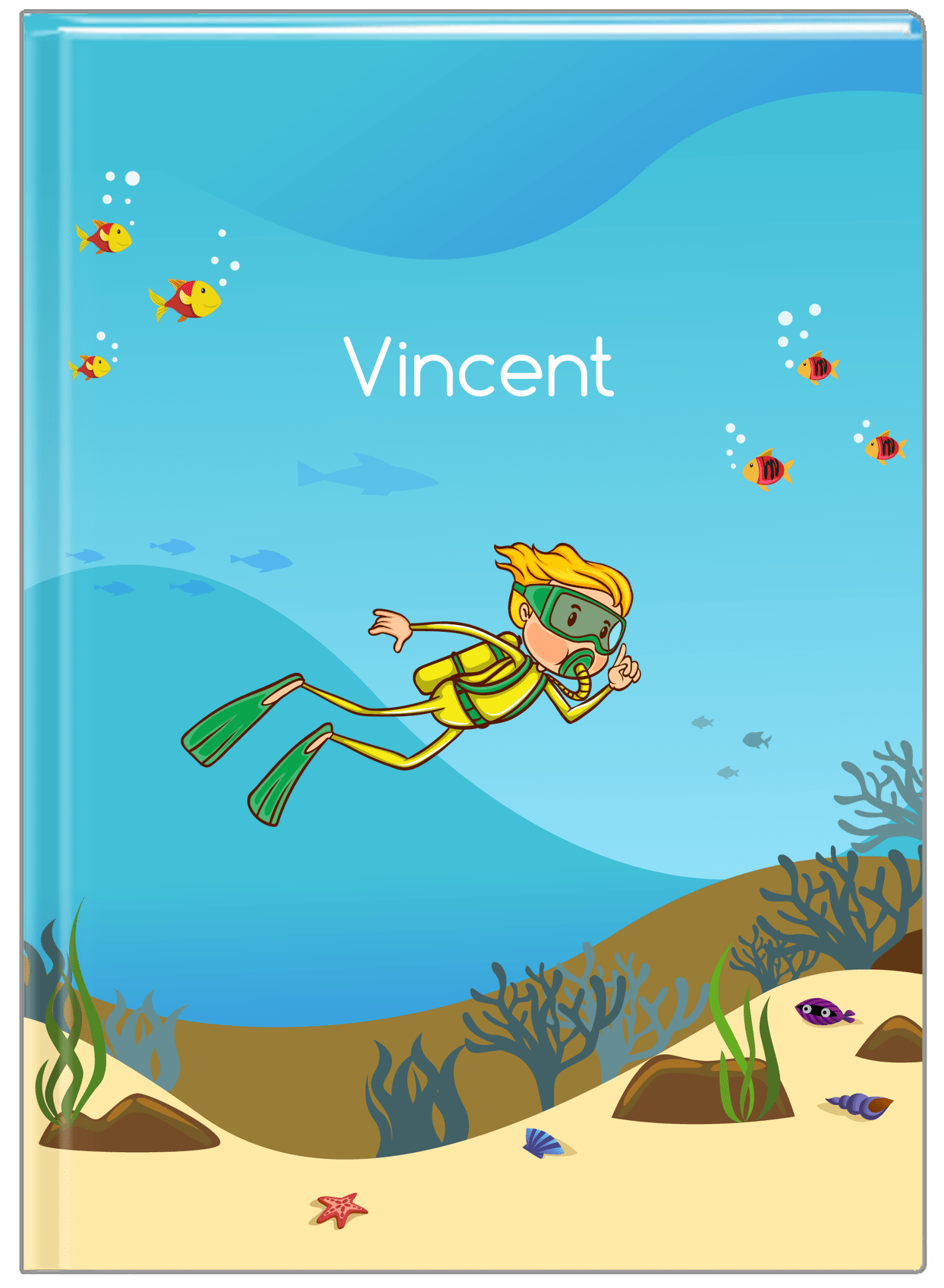 Personalized Beach Journal IV - Scuba Diving - Blond Boy - Front View