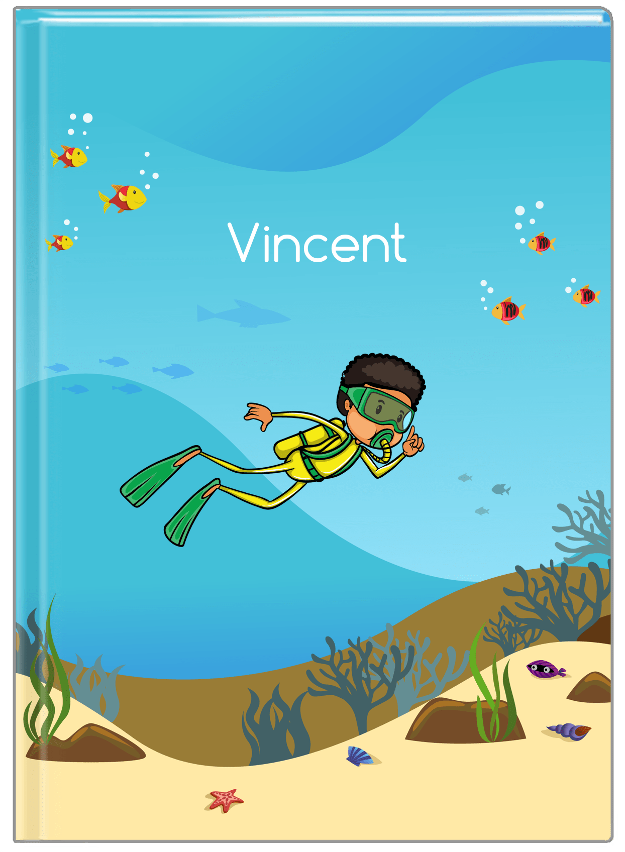 Personalized Beach Journal IV - Scuba Diving - Black Boy I - Front View