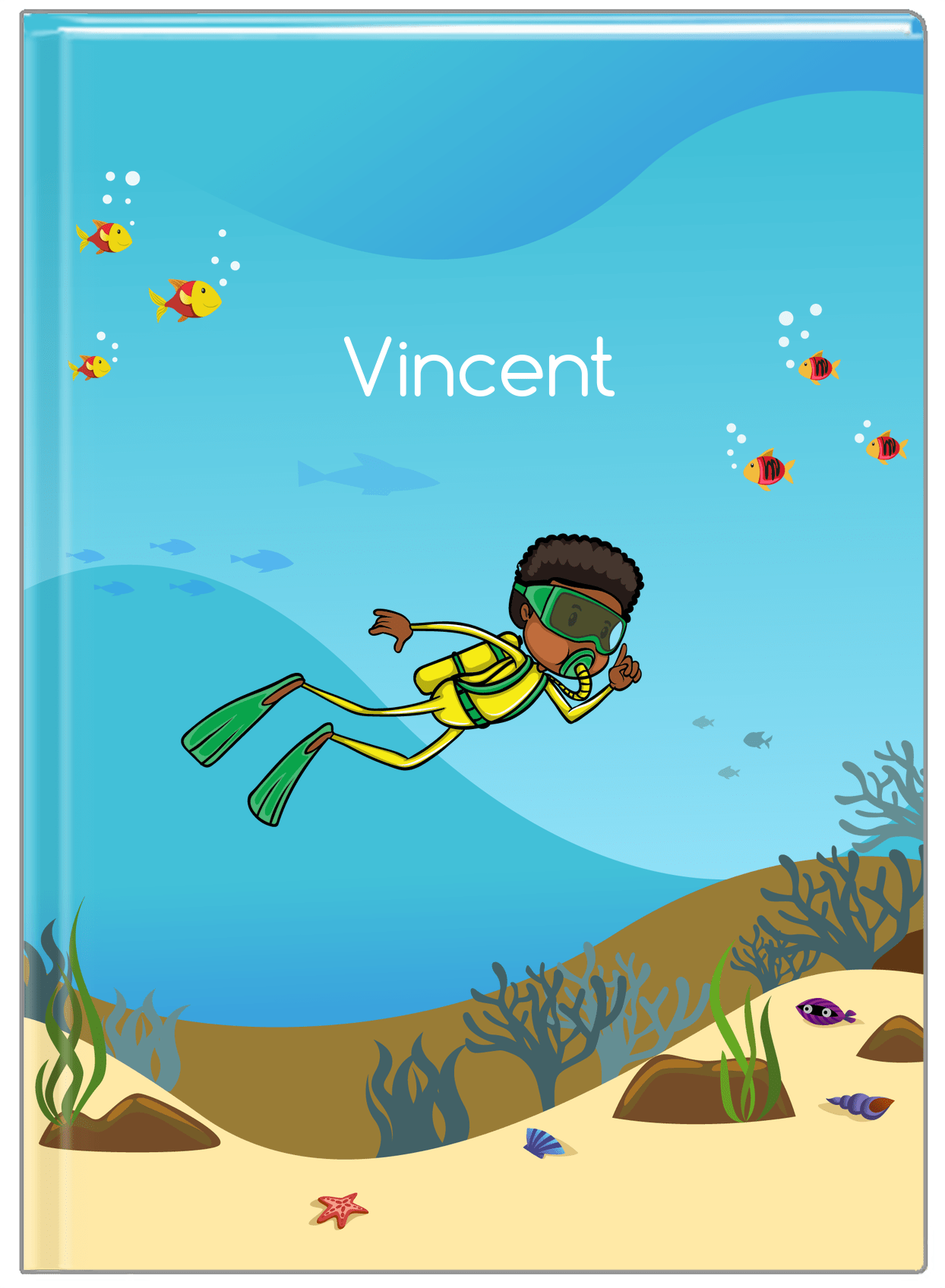 Personalized Beach Journal IV - Scuba Diving - Black Boy II - Front View