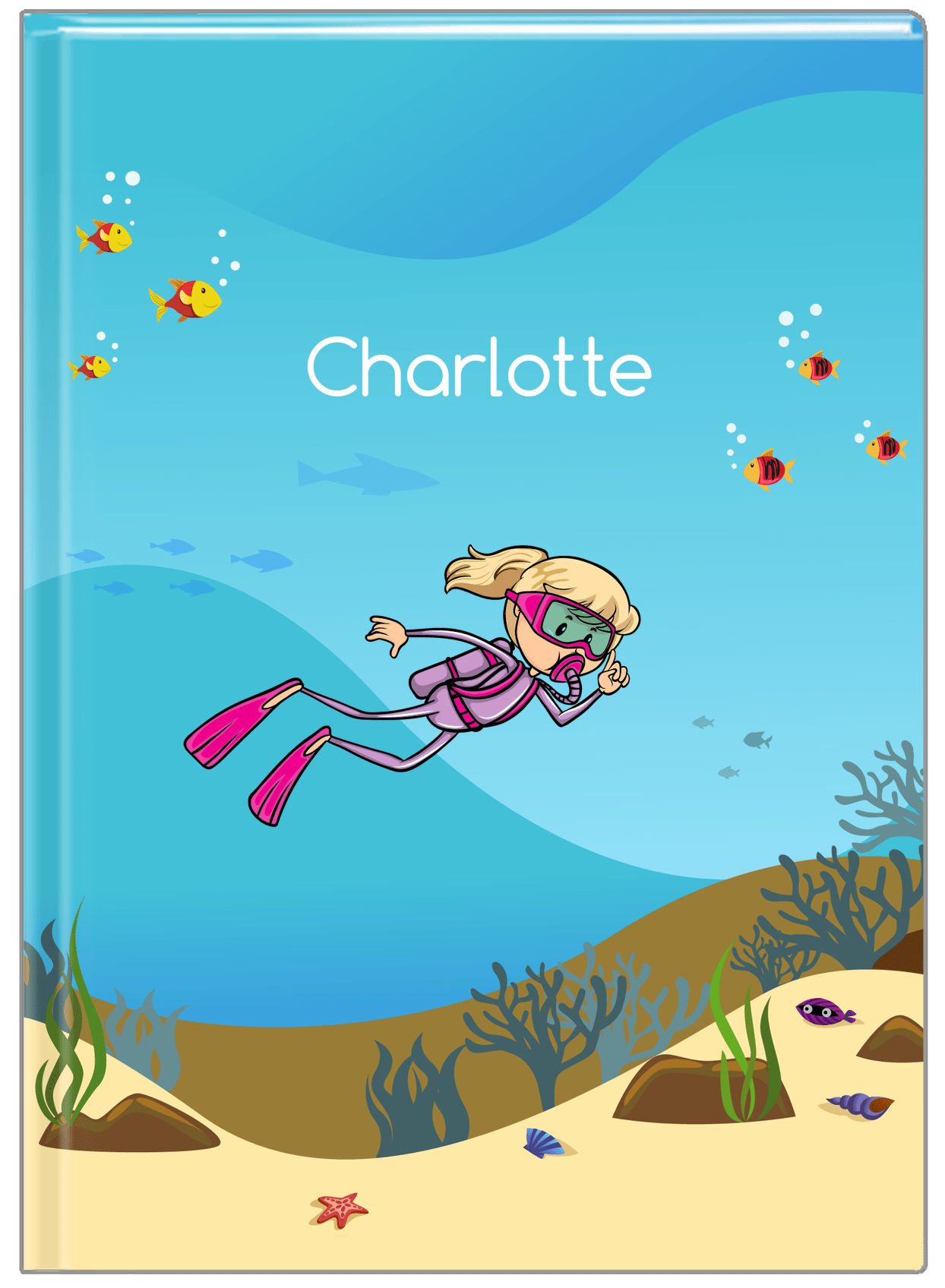 Personalized Beach Journal VII - Scuba Diving - Blonde Girl - Front View