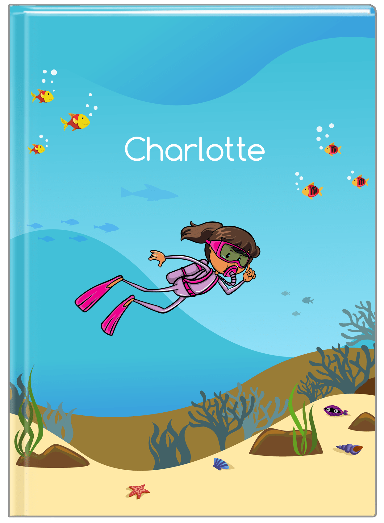 Personalized Beach Journal VII - Scuba Diving - Black Girl I - Front View