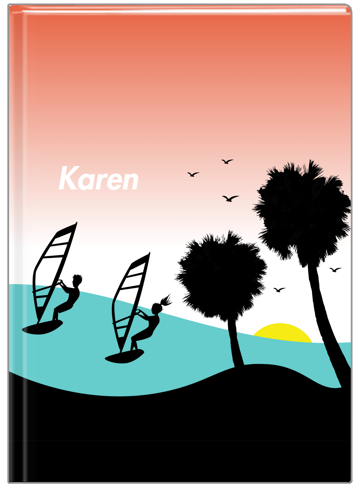 Personalized Beach Journal XVI - Windsurfing - Orange Background - Front View