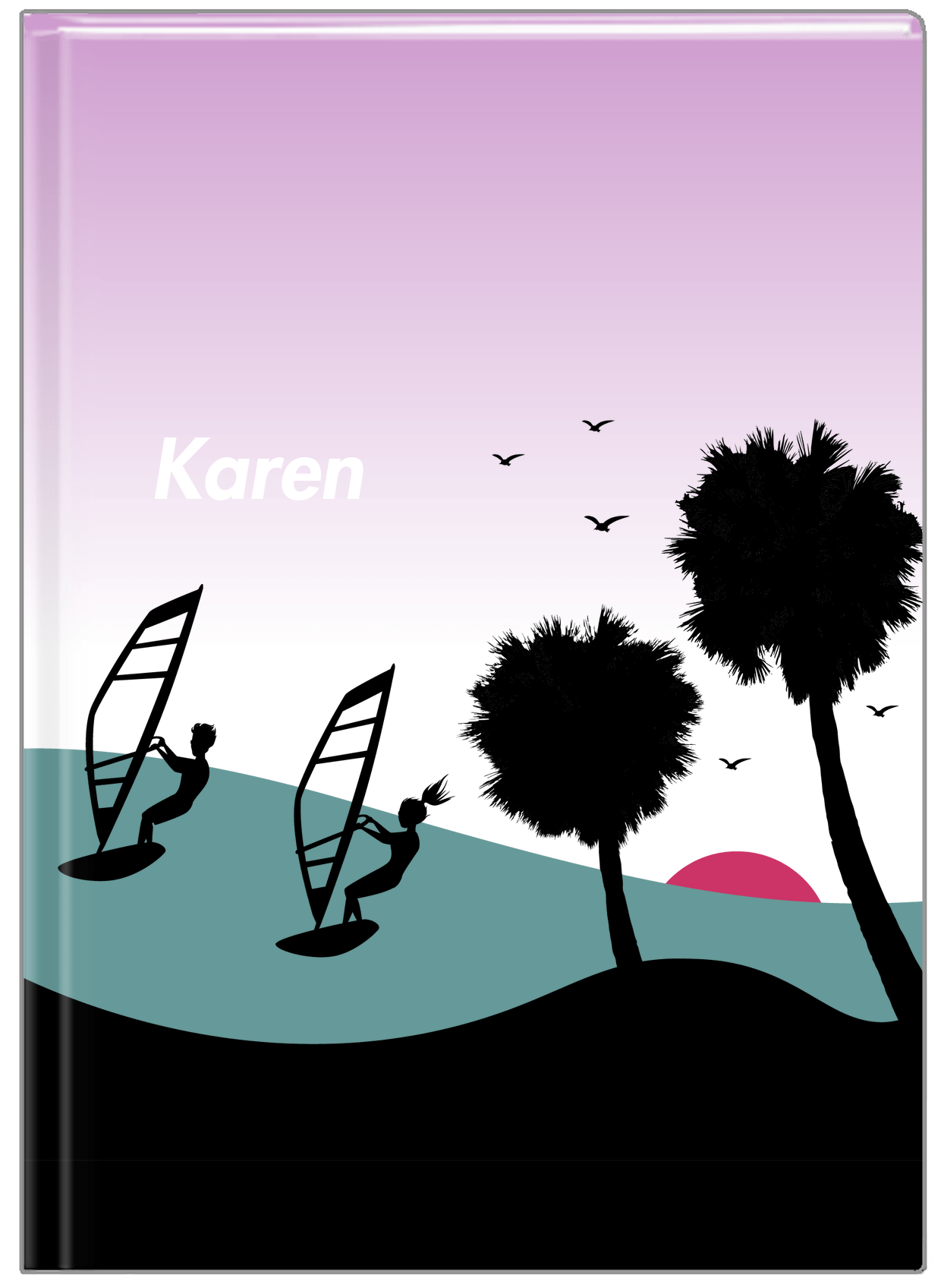 Personalized Beach Journal XVI - Windsurfing - Purple Background - Front View