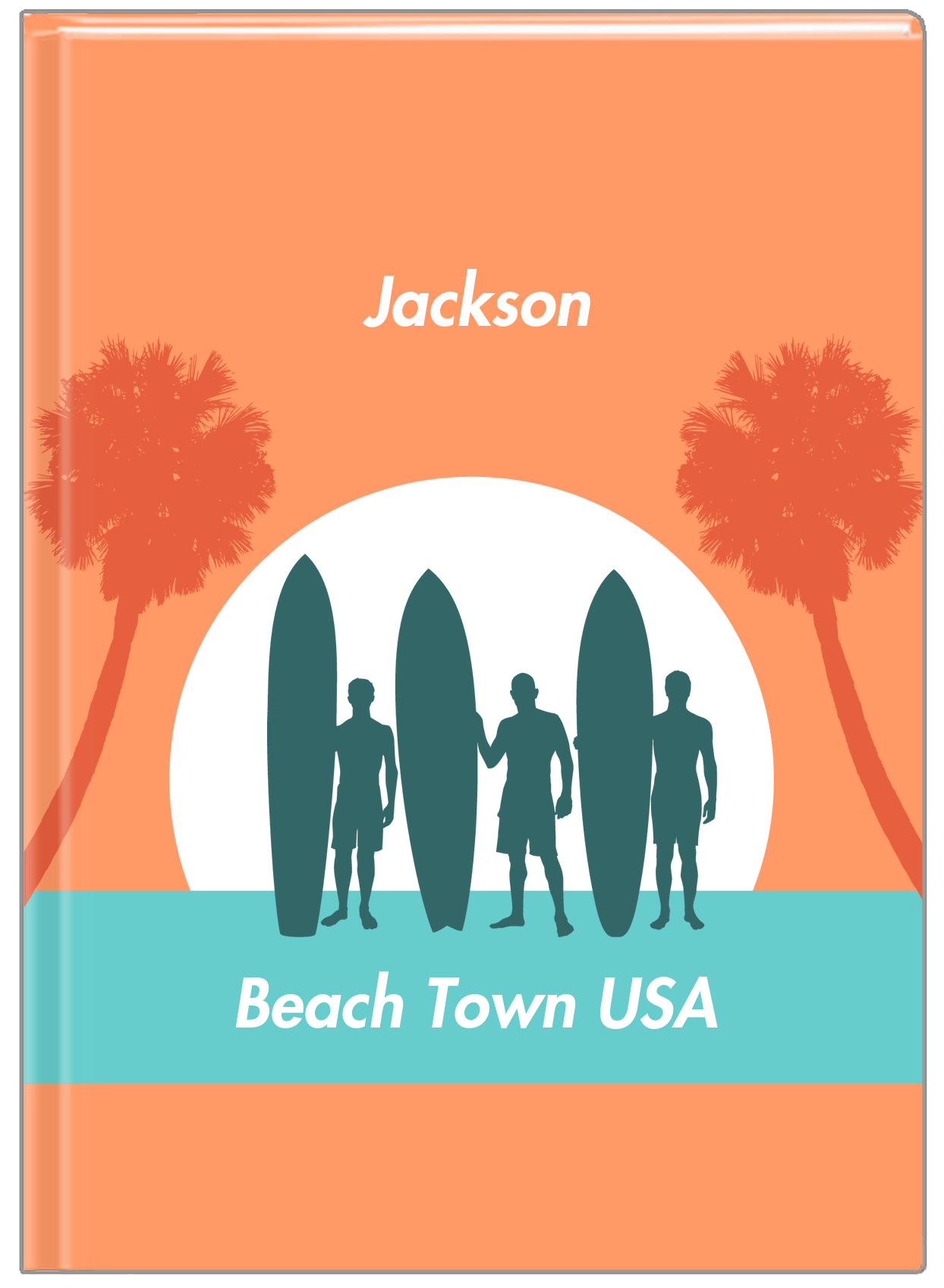 Personalized Beach Journal XVII - Beach Town - Orange Background - Front View