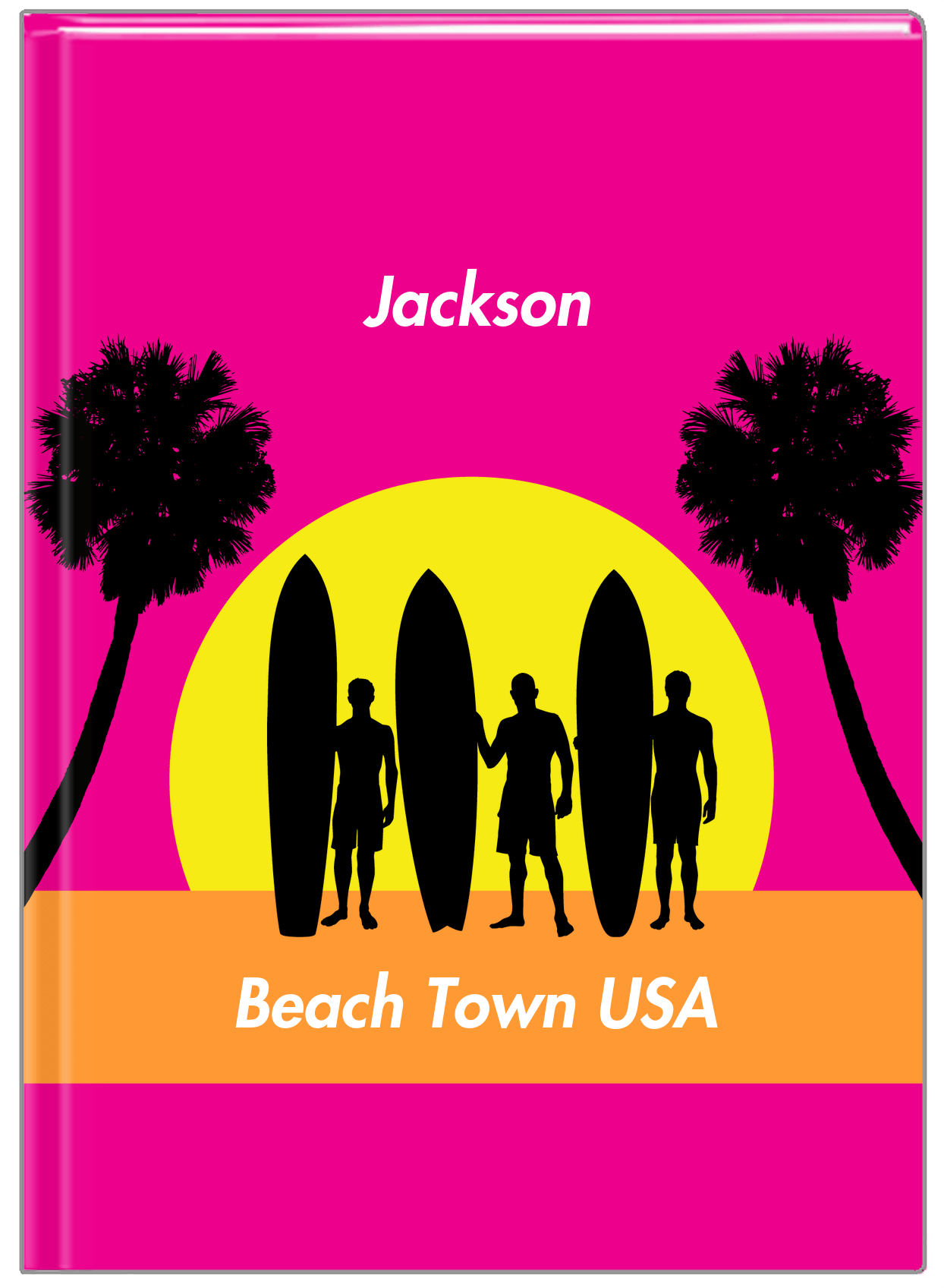 Personalized Beach Journal XVII - Beach Town - Pink Background - Front View