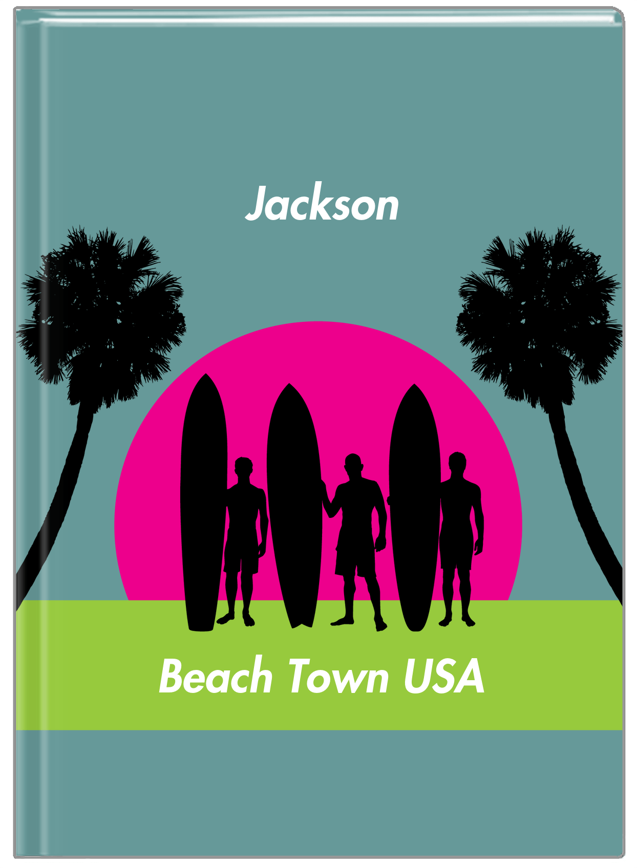 Personalized Beach Journal XVII - Beach Town - Teal Background - Front View