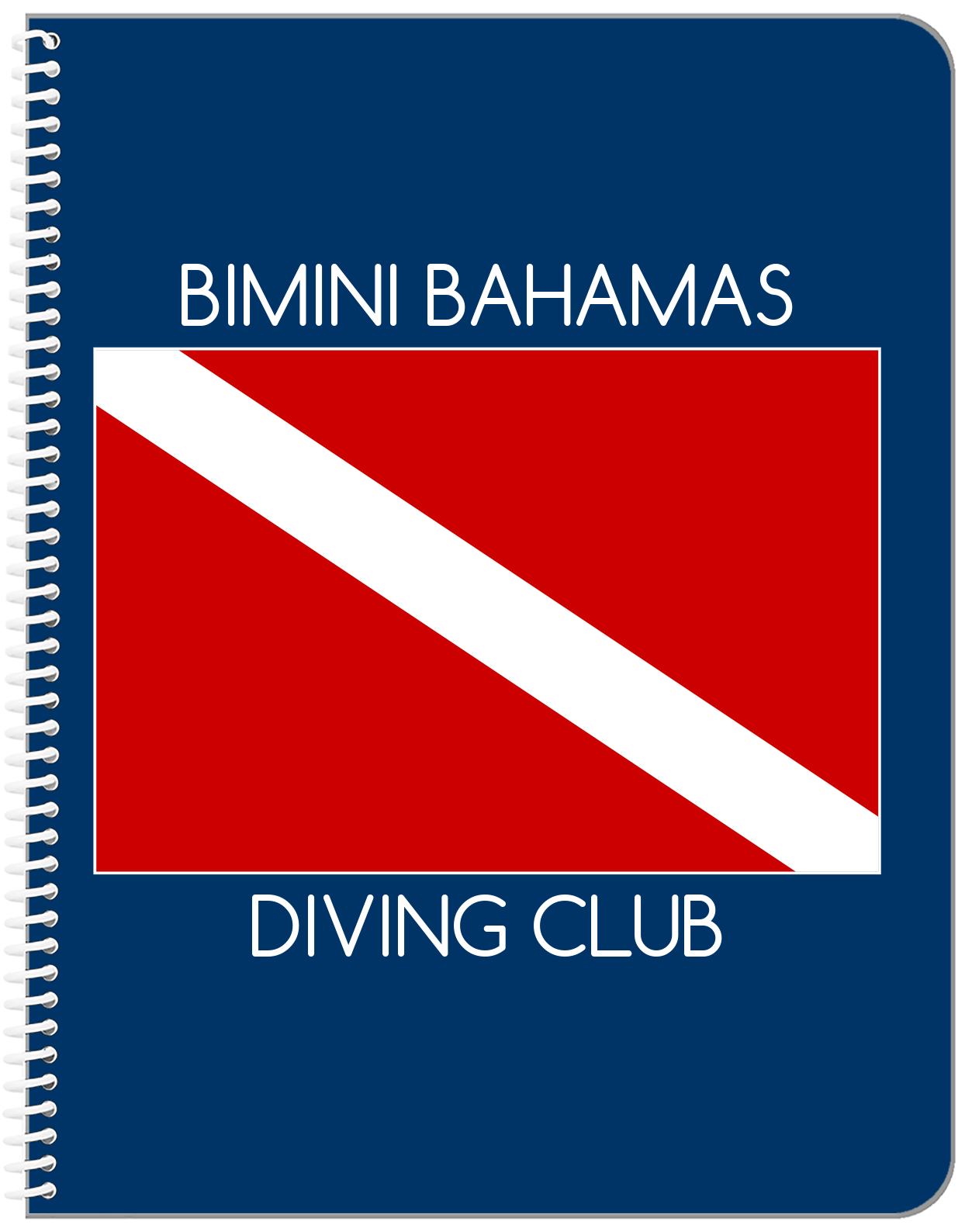 Personalized Beach Notebook I - Dive Flag - Blue Background - Front View