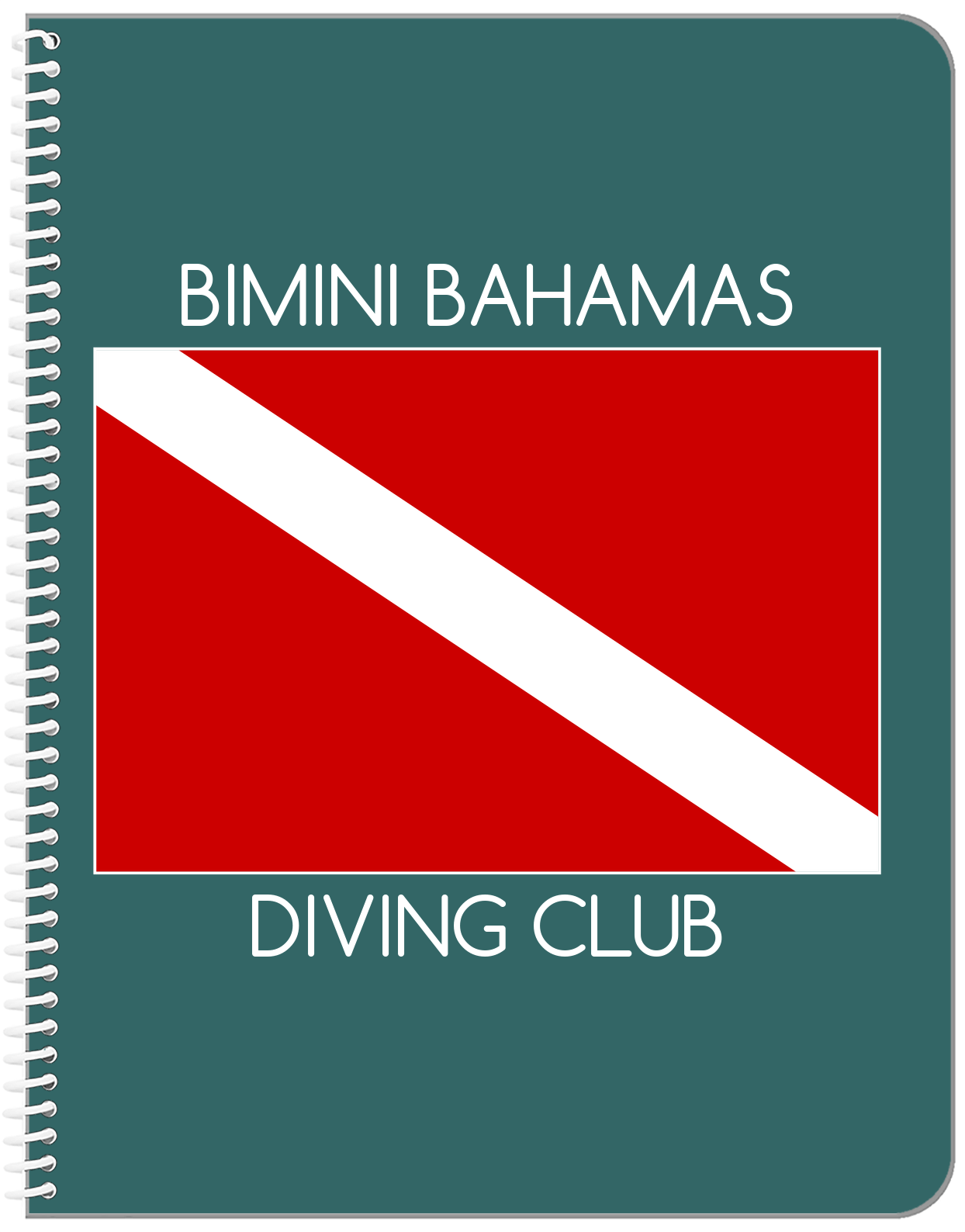 Personalized Beach Notebook I - Dive Flag - Teal Background - Front View