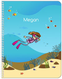 Thumbnail for Personalized Beach Notebook VII - Scuba Diving - Brunette Girl - Front View
