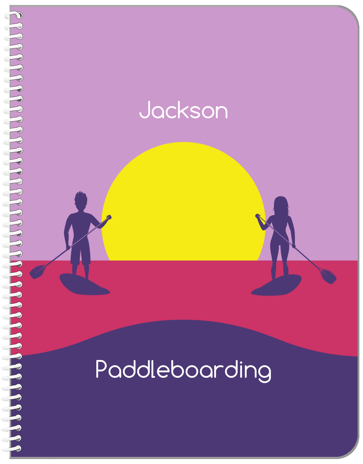 Personalized Beach Notebook XI - Paddleboarding - Purple Background - Front View