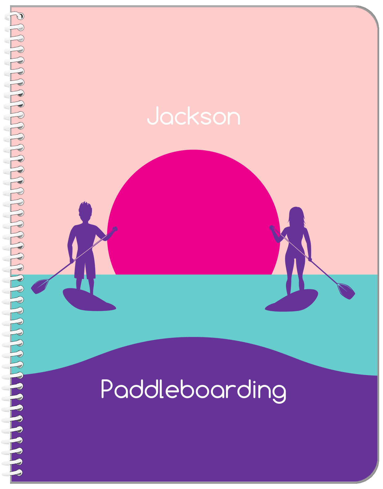 Personalized Beach Notebook XI - Paddleboarding - Pink Background - Front View