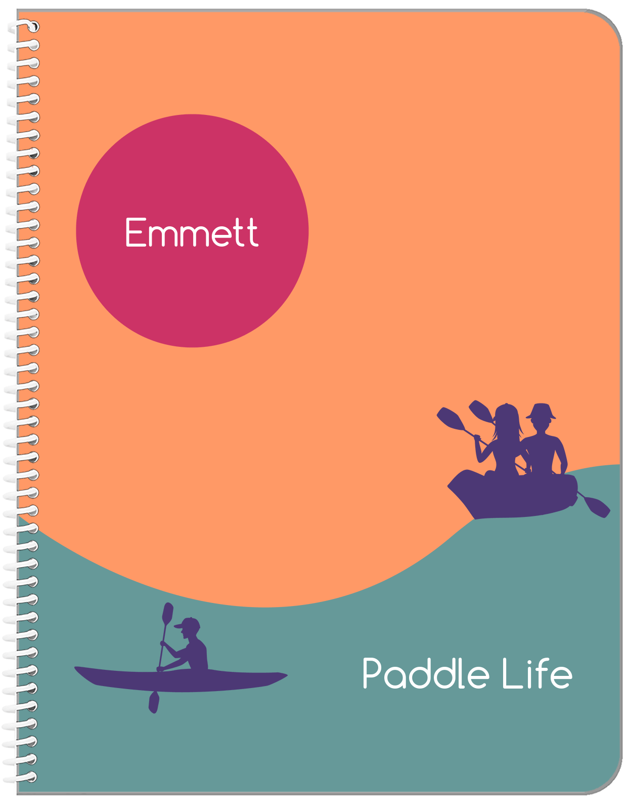Personalized Beach Notebook XII - Paddle Life - Orange Background - Front View